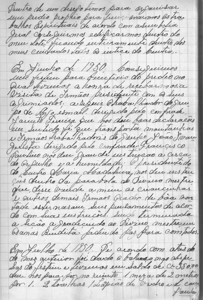 Atas de junho e julho de 1950: o festim para o prédio e o balanço que comprou a mesa, as toalhas e o lampião.