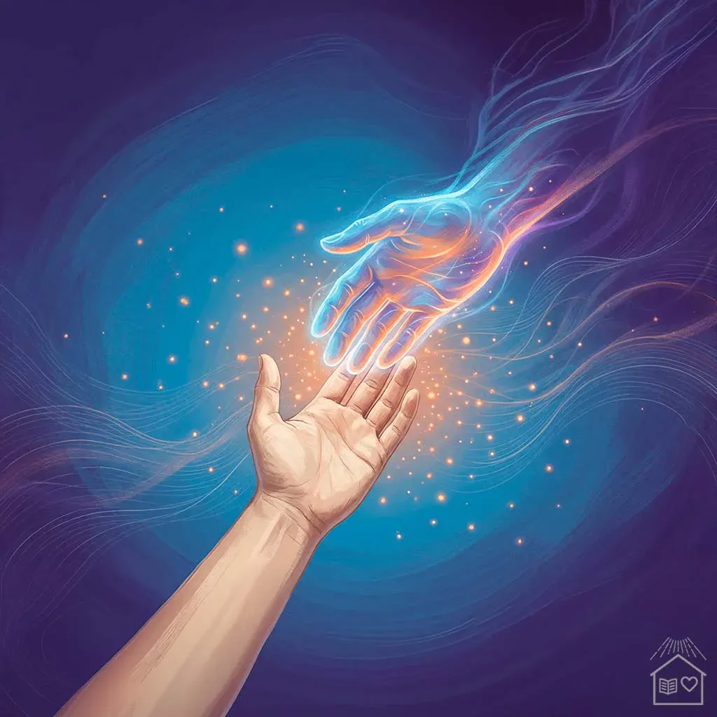 Ilustração do espiritismo como ciência — conexão entre mundo material e espiritual pela mediunidade
