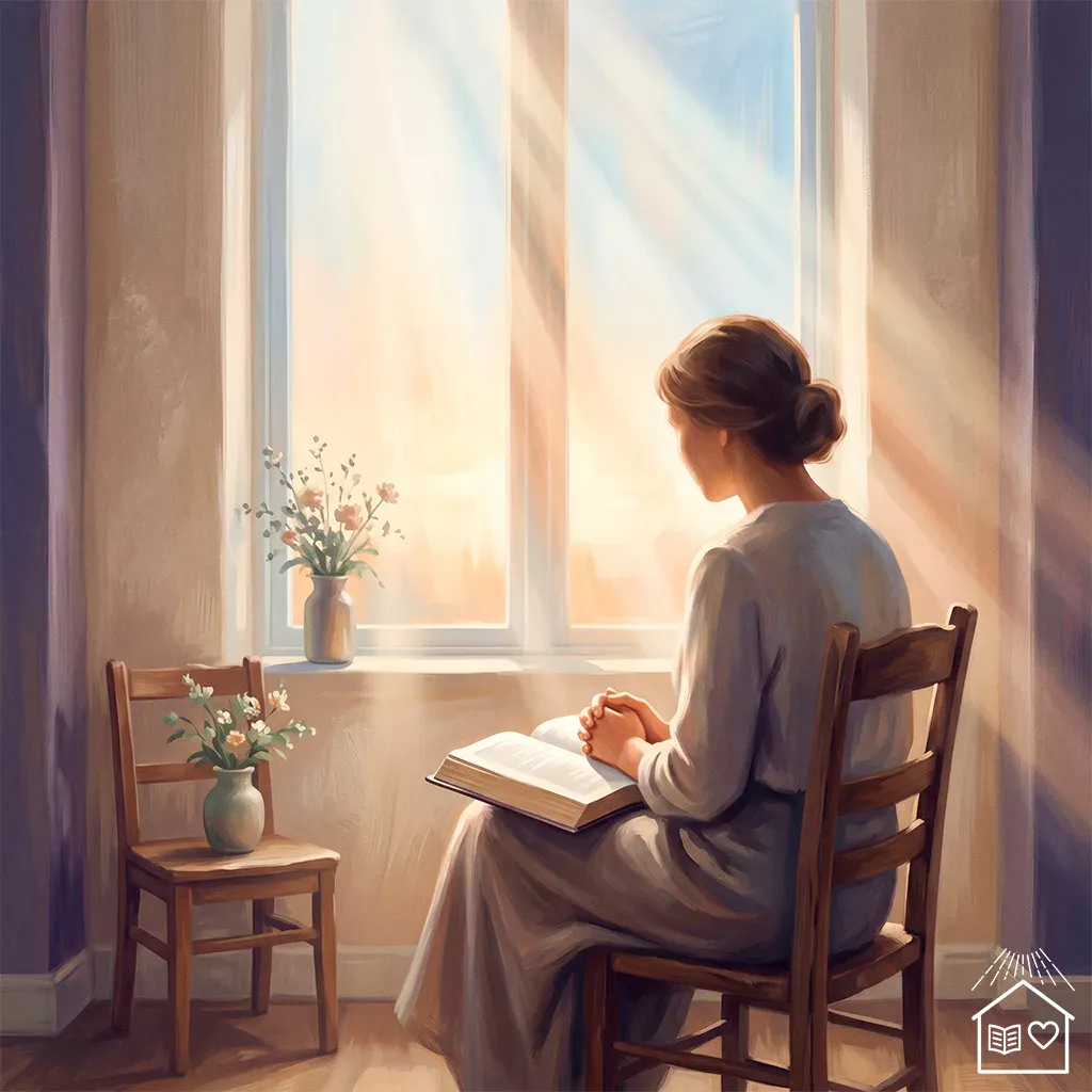 Pessoa em oração silenciosa diante de uma janela ao amanhecer, evocando a cura interior de Jesus médico das almas.