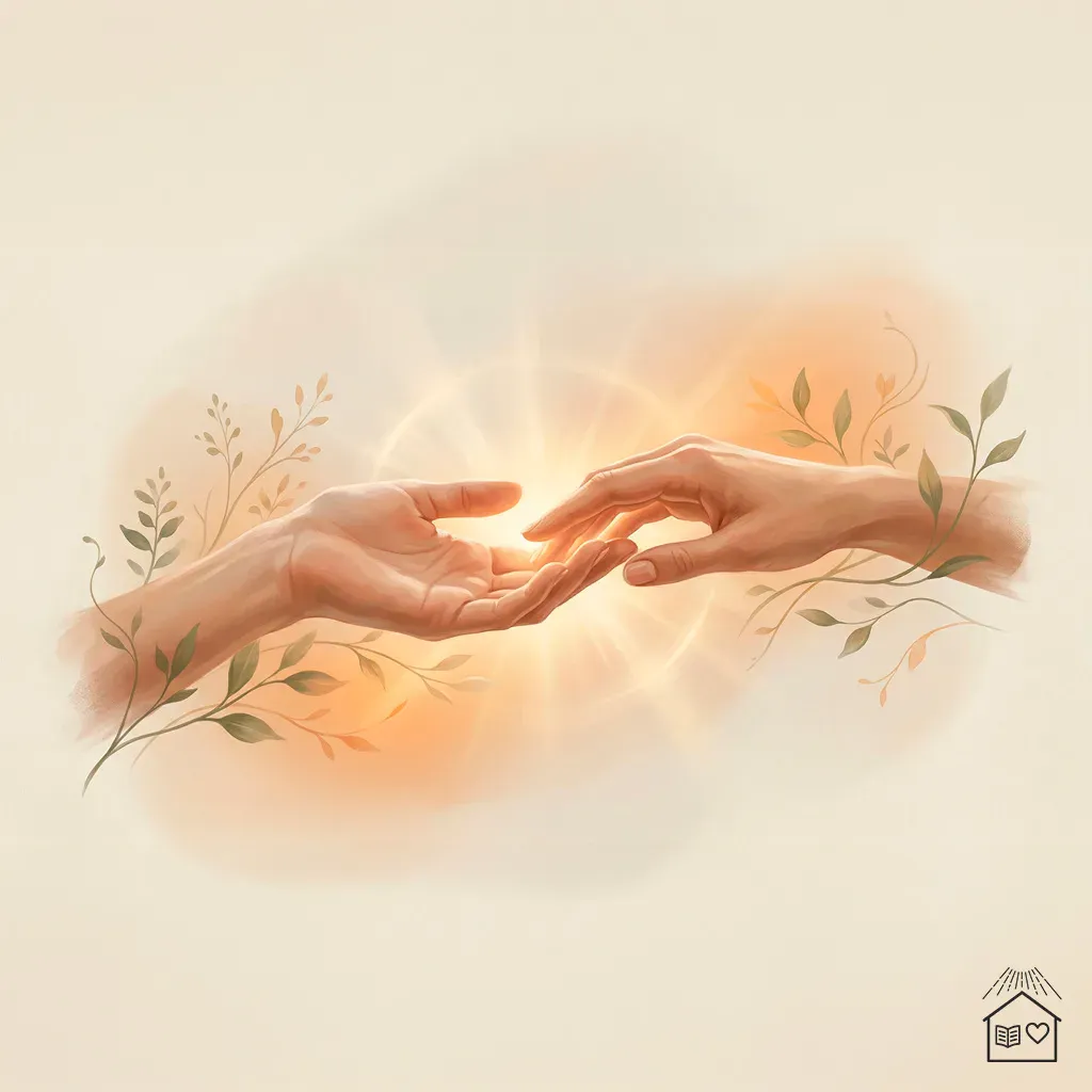 Prática do bem e bem-estar espiritual — mãos em gesto de partilha e acolhimento