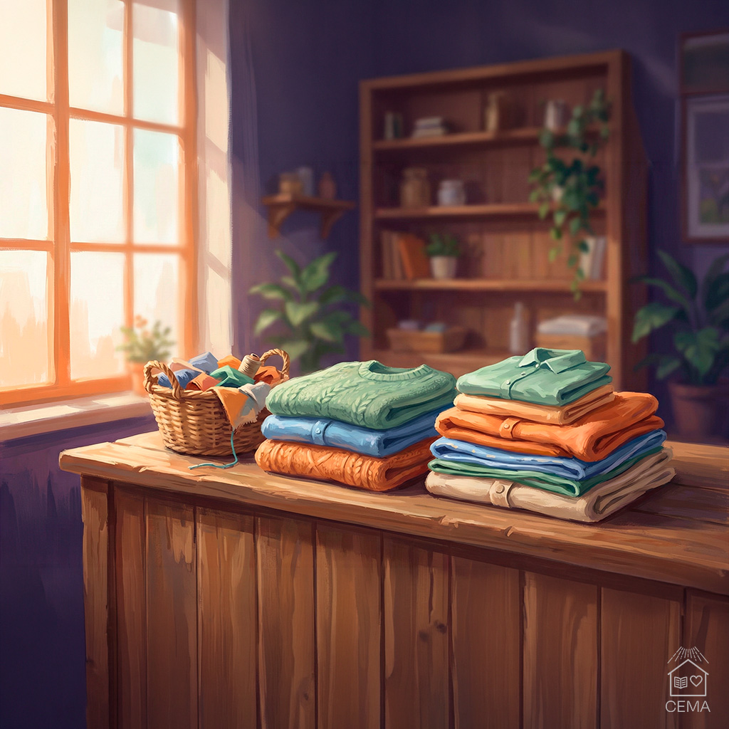 Roupas organizadas para doação como expressão da caridade espírita