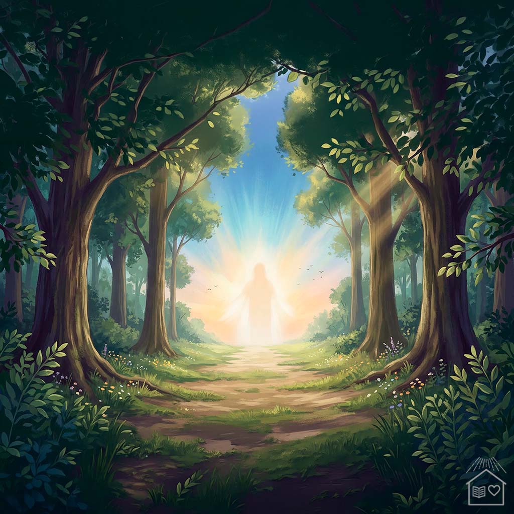 Caminho iluminado representando os ensinamentos de Jesus no espiritismo como guia espiritual