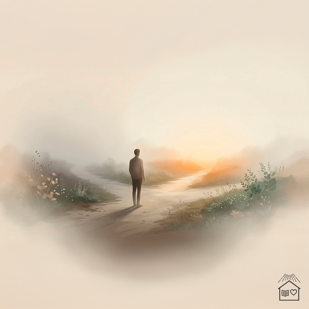 Prática do bem e livre-arbítrio — figura diante de um caminho iluminado